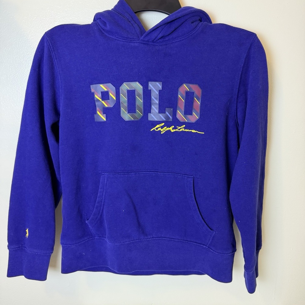 Polo Ralph Lauren Striped-Logo Fleece Hoodie Sz M Youth Classic Pullover